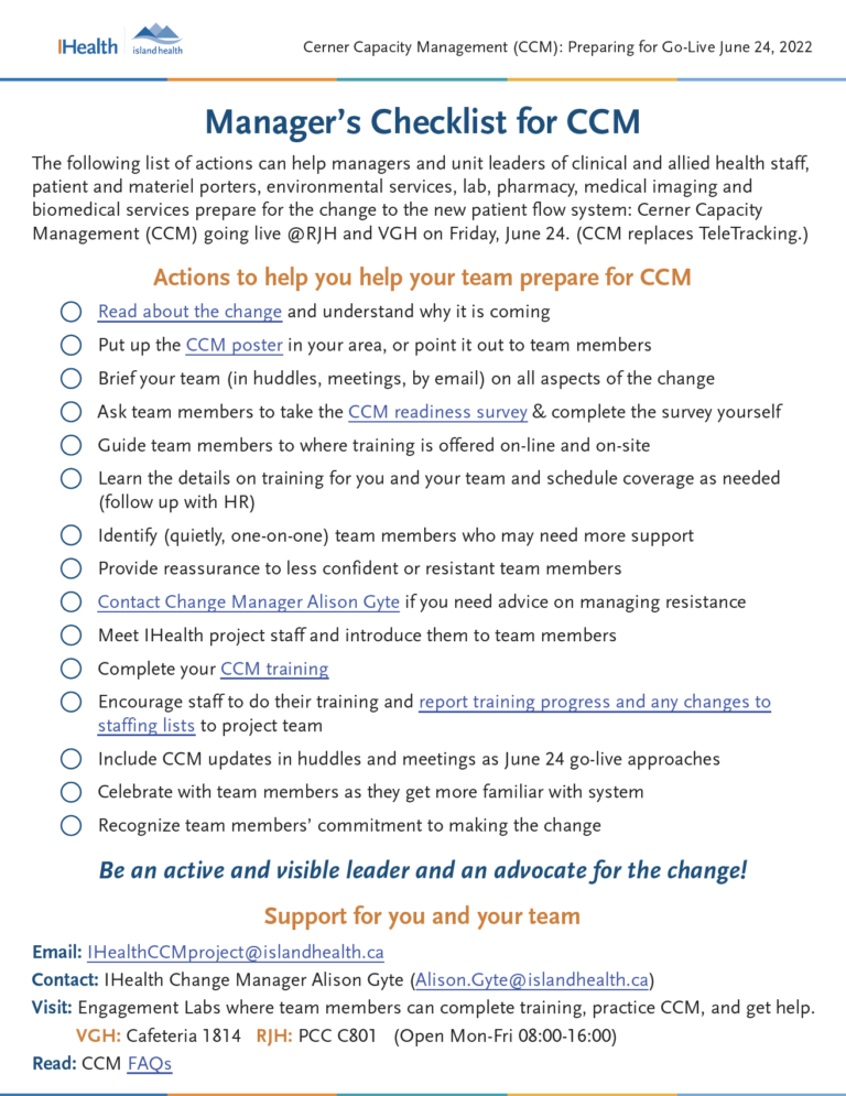Manager's Checklist for CCM